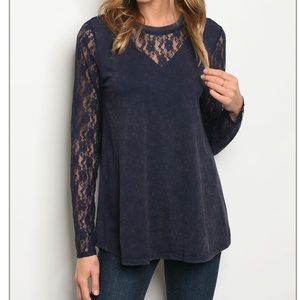 Navy Washed Out Lace Top